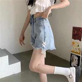 辣妹显瘦牛仔短裤女夏季新款甜美高腰阔腿A字裤包臀修身系带裤子
