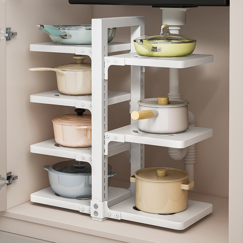 Rack de almacenamiento de cocina estante de almacenamiento de macetas piso del hogar multi-funcional estante de olla fregadero gabinete en capas estante de la olla