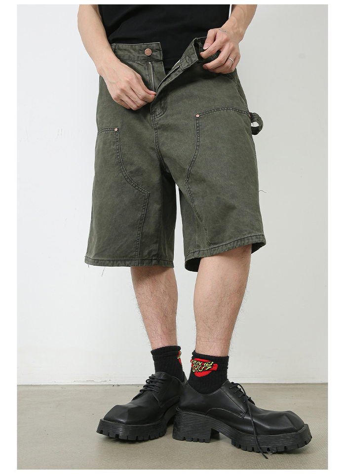 Quần short nam denim ống rộng , lưng cao thoải mái mặc mùa hè — Màu cà phê, Màu xanh lá, Màu đen chi tiết 11
