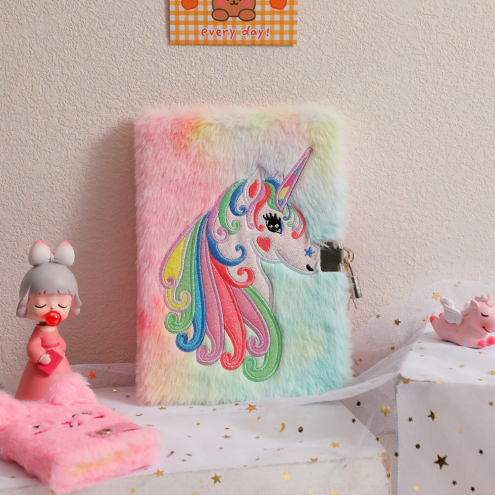 A5 New Unicorn Cartoon Plush With Lock Notebook Student Cute Journal Book Children's Diary Gift Book display picture 3