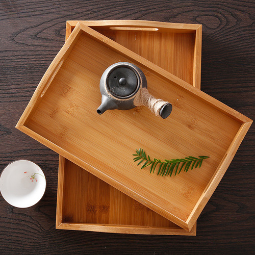 Japanese bamboo wood tea tray, rectangular household bamboo water cup storage tray, commercial barbecue tray, restaurant serving tray