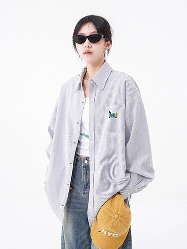 American Sausage Dog Embroidered Shirt for Men 2025 Spring New Loose Barn Style Couple's Shirt Long Sleeve Jacket