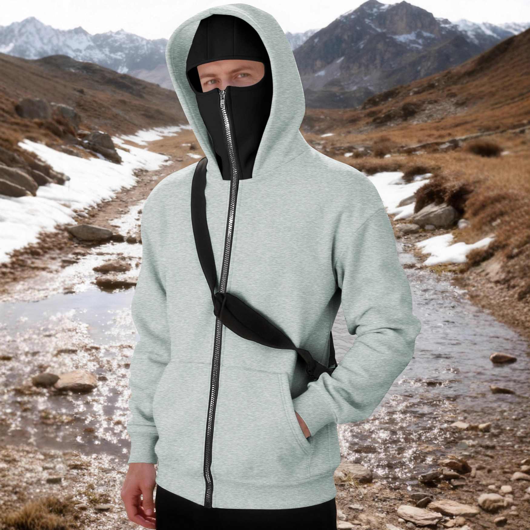 Monochrome Man- Cross-Border European American Autumn Winter New Double-Layer Hooded Zip-Up Jacket, Trendy Stylish, Loose And_voghion.com