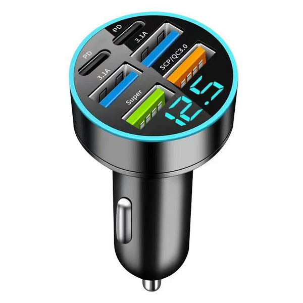C9 2PD+4USB digital display super fast charging black (+6A fast charging cable)