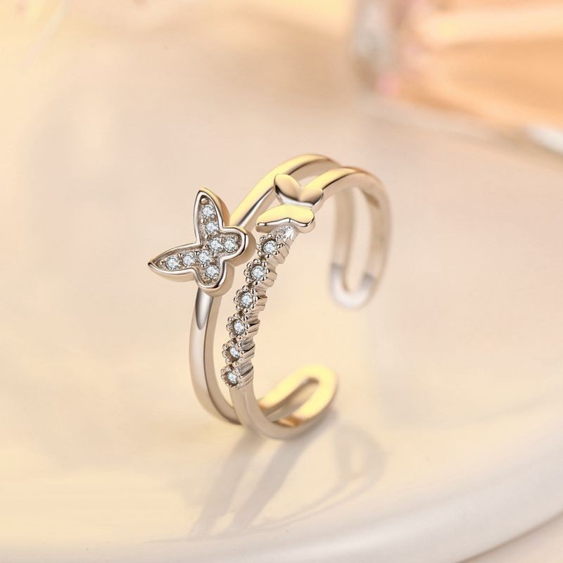 Anello aperto a farfalla in argento con zircone donna regolabile_voghion.com