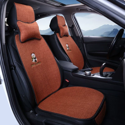 Four Seasons Pad, Fabric Design for Spring, Summer, Autumn, and - light-brown-driver-and-passenger-seats-plus-two-neck-pillows-default-item