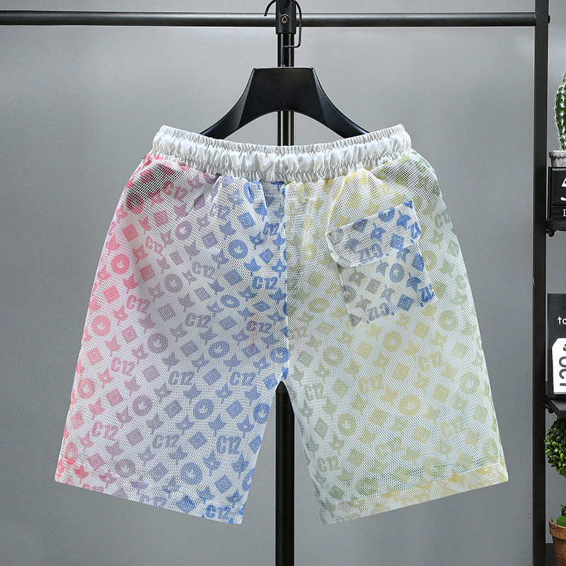 Trendige, lässige Mesh-Shorts mit Allover-Print für Herren, lockere Passform, elastischer Bund mit integriertem Futter, leichtes und atmungsaktives Material._voghion.com