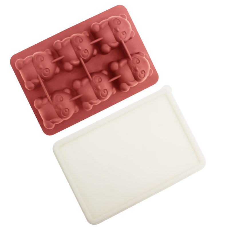 Whisky transfronterizo de dibujos animados rejilla de hielo de silicona molde de hielo con tapa molde de hielo para hockey sobre hielo caja de almacenamiento de hielo para el hogar en stock