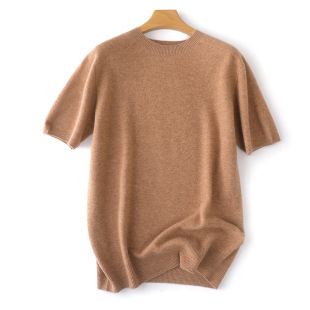 100% Pure Wool Men's Short-Sleeve Knit Sweater, Crew Neck, Autumn and Winter, Solid Color T-Shirt, Casual Base Layer, Trendy