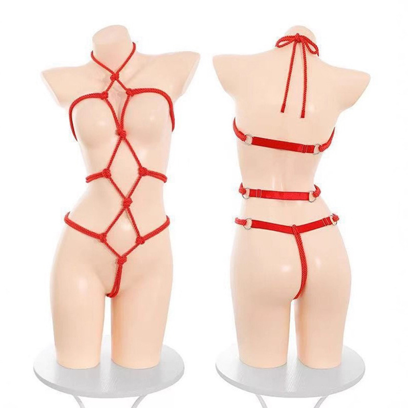 Ruyue Sexy One-Piece Bodysuit for Women, Open Crotch, No Need to Take Off, See-Through Long-Sleeve Lingerie, Red Rope Bondage Bodysuit Set Ruyue Sexy One-Piece Bodysuit for Women, Open Crotch, No Need to Take Off, See-Through Long-Sleeve Lingerie, Red Rope Bondage Bodysuit Set