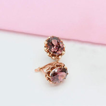 星芙奥俄罗斯紫金镶锆石蛋面耳环镀玫瑰金花边简约时尚彩金耳饰品