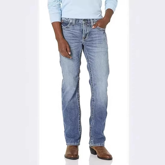 Men's Wide-Leg Cotton Casual Slim-Fit Carpenter Jeans Hip-Hop Blue-Black