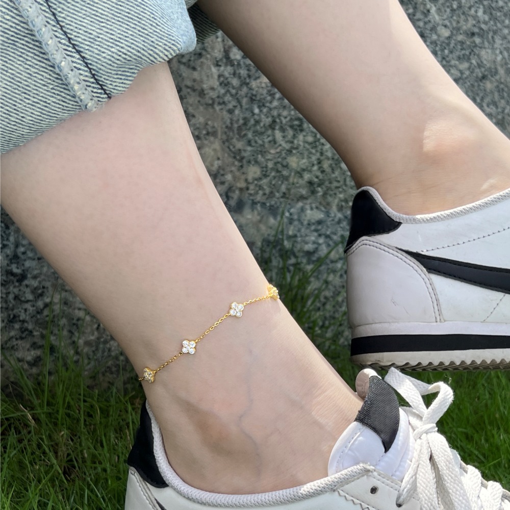 6g Weight Zircon Inlay Material Anklet Classification 1 Piece Quantity Holiday, Wedding, Daily Occasion 925 Sterling Silver Material Flower Pattern Women's Gender Inlay Design Elegant, Simple Style Style Wholesale Jewelry Elegant Simple Style Flower 925 Sterling Silver Zircon Inlay Anklet 10