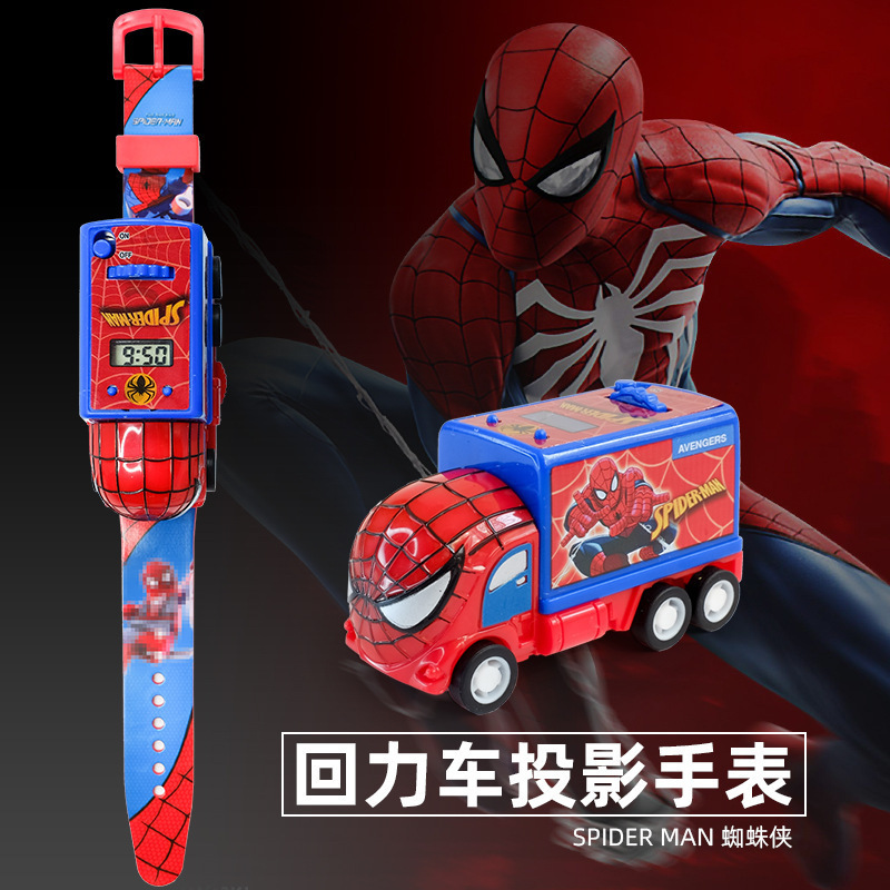Children's toy Spider-Man inertia pull back car projection watch kindergarten Elementary School students luminous electronic watch gift Children's toy Spider-Man inertia pull back car projection watch kindergarten Elementary School students luminous electronic watch gift