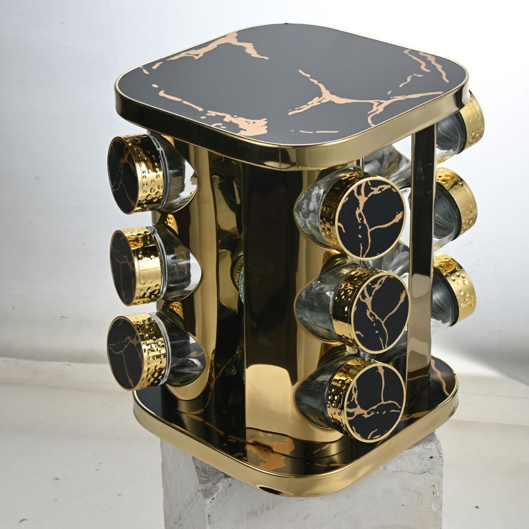 square stainless steel rotating seasoning rack kitchen spice bottle set thickened storage rack kitchen punch-free seasoning bottle