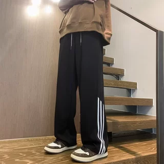 三条杠条纹卫裤男秋冬美式高街hiphop宽松直筒休闲裤子休闲长裤潮