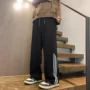 美式条纹直筒宽松卫裤