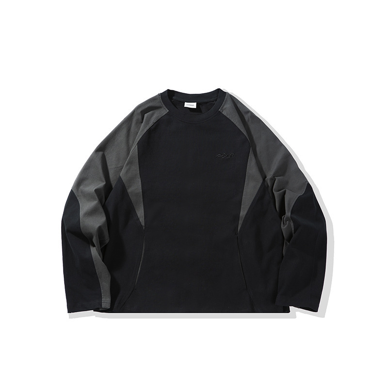 ATBORDER 2025 春の新日本レトロコントラストカラースプライシングラウンドネックスウェットシャツトレンディなカップル Tシャツ男性用