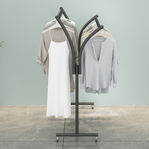 Island rack floor rack simple clothing store display rack double row rack middle shelf parallel bar internet celebrity side hanging clothes hanger