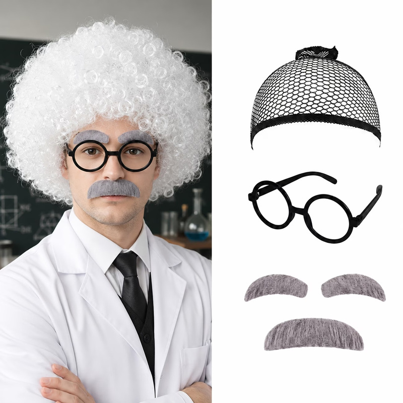 Cross-border Einstein wig with afro hair for adult stage performances, party cosplay wig wholesale Cross-border Einstein wig with afro hair for adult stage performances, party cosplay wig wholesale