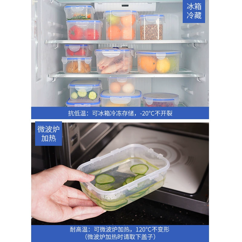 Food‑grade heat‑resistant plastic food storage boxes, assorted shapes and capacities (290–2200 ml)
