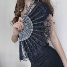 熙云欧式复古蕾丝花边女式扇夏季兰花扇舞蹈表演摄影拍照道具折扇