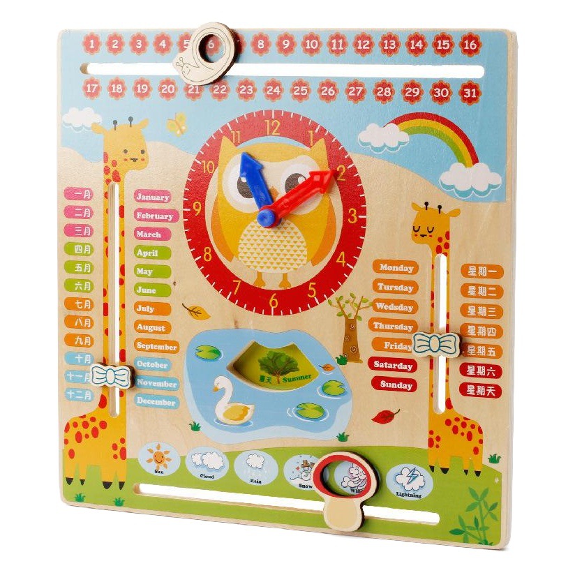 Reloj de calendario multifuncional de madera reloj despertador aprendizaje cognitivo educación temprana juguetes educativos para niños ventas directas de la fábrica