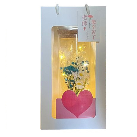 Botella de Vidrio Luminosa Creativa para el Día del Maestro con Ramo de Flores Secas de Gypsophila, Regalo al por Mayor para Maestros