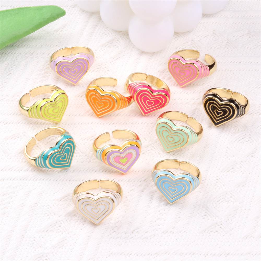 Candy Color Love Enamel Ring Female Fashion Design Drop Oil Forefinger Ring New Fashion Factory In Stock display picture 3