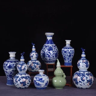 景德镇陶瓷酒瓶釉下彩青花瓷高温1斤3斤装酒瓶散装白酒瓶工艺礼品