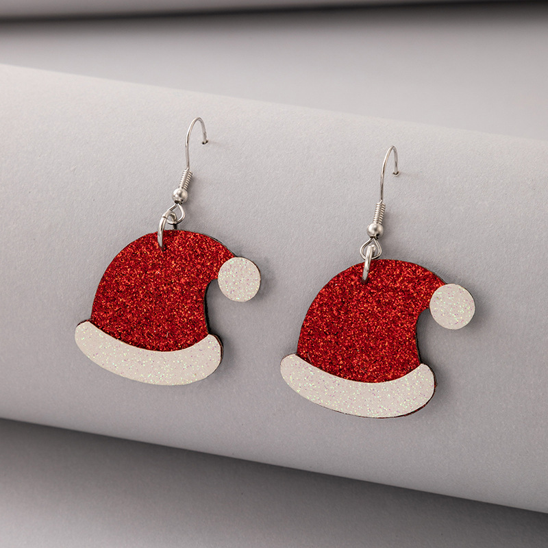 European And American New Red Christmas Hat Ear Hook Irregular Hat Earrings display picture 2