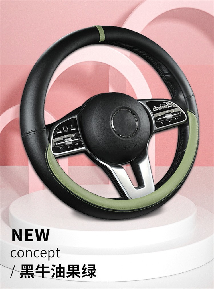 Four-Season Universal Nappa Leather Car Steering Wheel Cover, Sporty Style, Simple Round Handle Cover, Car Wear-Resistant Protective Cover
