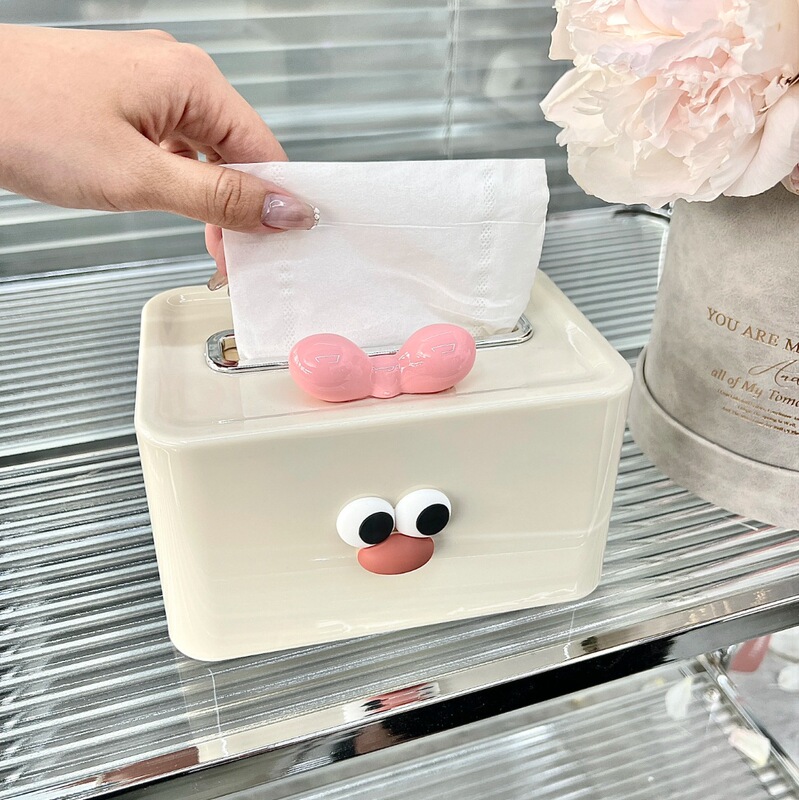 デスクトップうさぎティッシュボックススプリングリフト高颜値ティッシュ収纳ボックスリビングルーム茶何角型アルファベット引き出しボックス|undefined