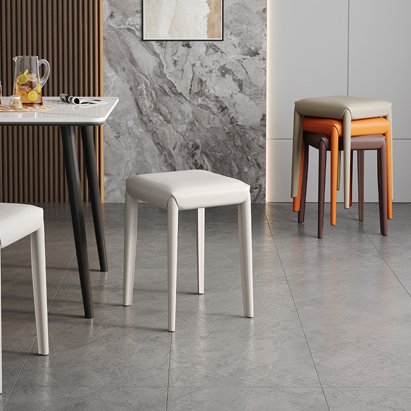 Saddle Leather Dining Chair Simple Dining Table And Chairs Home Dining Table Stool Light Luxury High-end Cream Style Chair