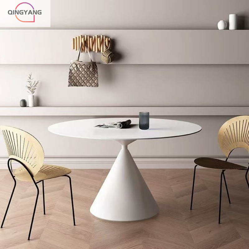 Qingyang blanco puro mate tabla de roca redonda mesa y silla combinación de pequeño hogar moderno negro simple mesa de comedor viento crema