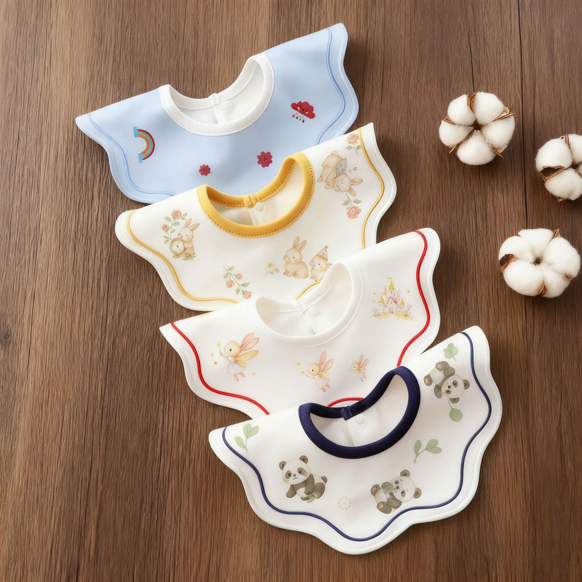 Pure Cotton A-Grade Waterproof Embroidered Bibs for Boys and Girls, Newborn Bibs, Baby Saliva Towels, Feeding Bibs