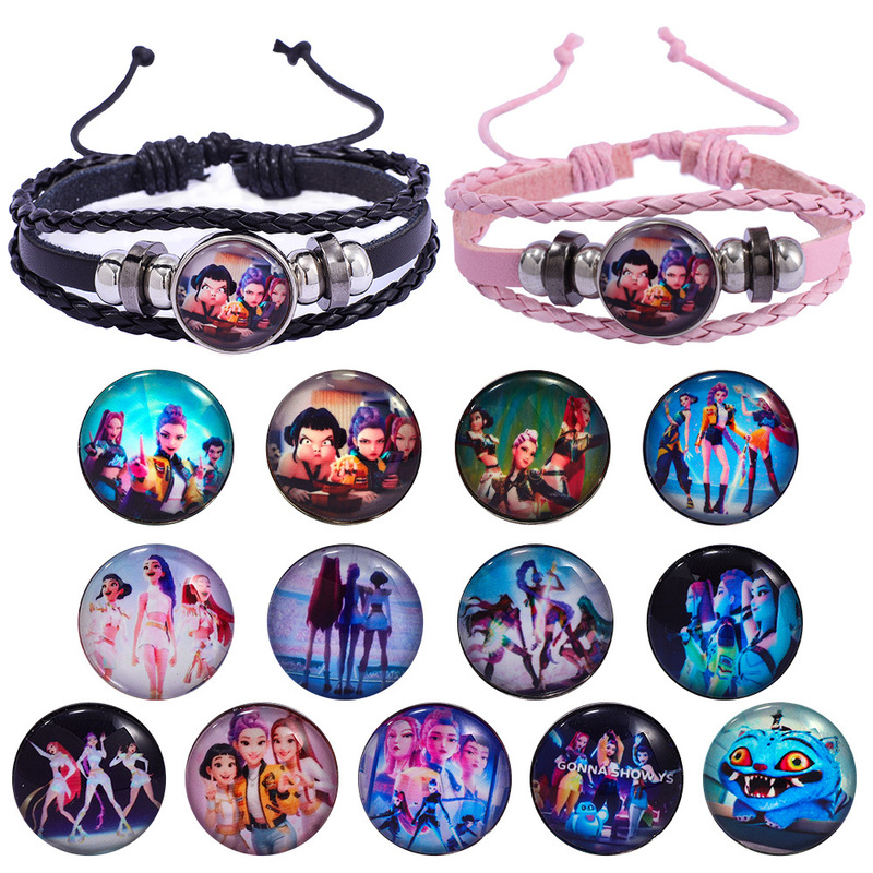 Kpop Demon Hunters Demon Hunter Girl Group Idol Rumi Zoey Mirah Black Leather Rope Bracelet Wholesale