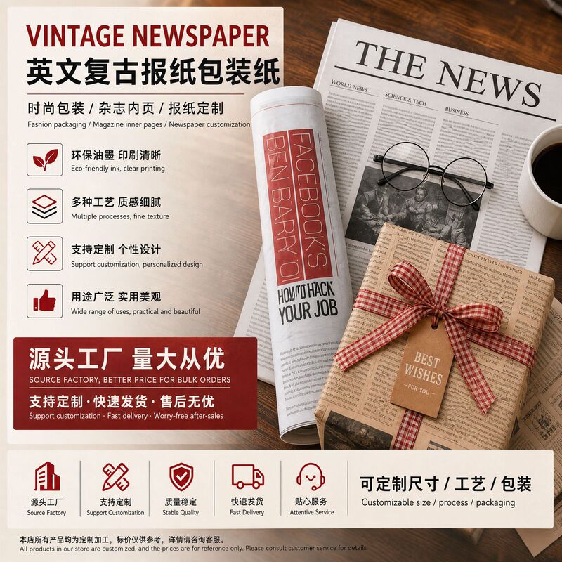 English Newspaper Vintage Red Plaid Newspaper Wrapping Paper Custom Magazine Expired Fashion Magazine