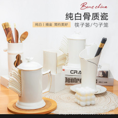 骨磁器家庭用陶磁器食器収納ナイフフォーク箸籠シンプル水切り箸筒スプーン筒印ロゴ