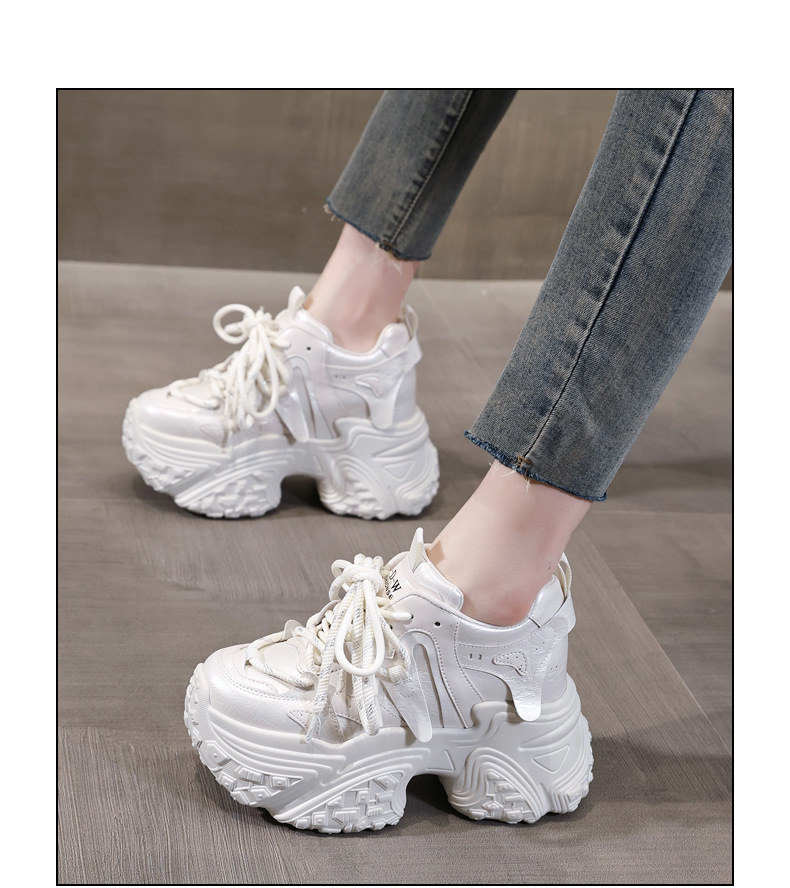 Giày sneaker nữ đế dày độn cao bên trong, phong cách thể thao thường ngày — Màu be chi tiết 18