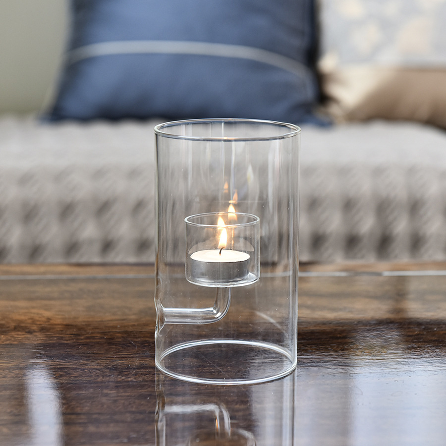 Candelaria de vidrio europeo creativo, elegante vela transparente a prueba de viento, cena cálida y romántica a la luz de las velas, decoraciones para el hogar
