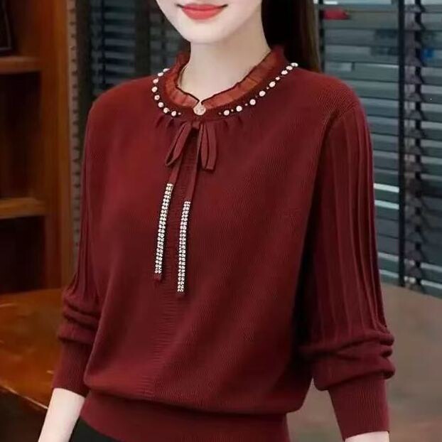 Lace-trimmed round-neck autumn and winter new style women's sweater, stylish and loose-fitting plus-size top with tie-dye knit design Lace-trimmed round-neck autumn and winter new style women's sweater, stylish and loose-fitting plus-size top with tie-dye knit design