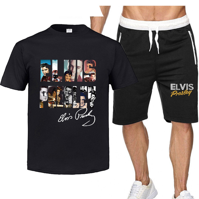 男T恤套装短裤 摇滚经典Elvis Presley猫王纪念衫 埃尔维斯·普雷