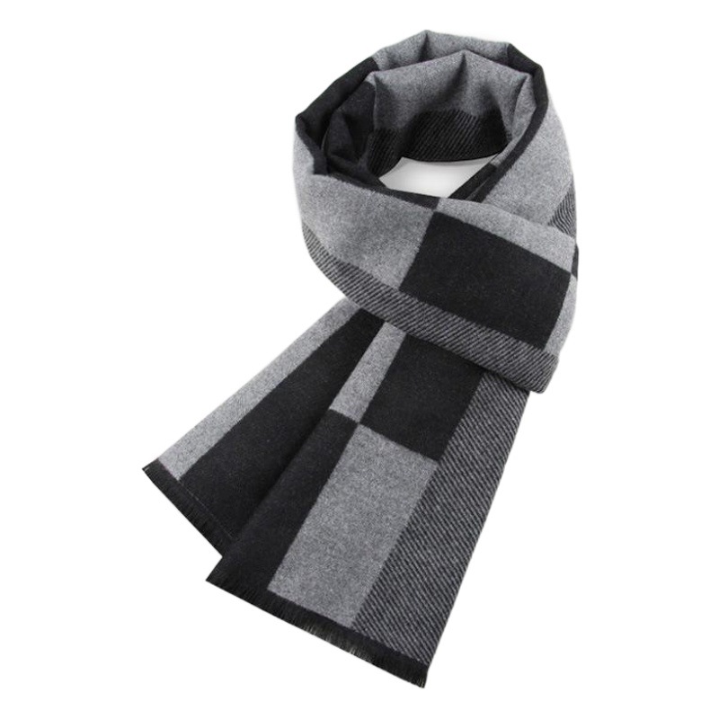 New Men's Scarves, Wholesale Scarves for Men from the Manufacturer, Warm and Thick Plaid Faux Cashmere Neck Warmers for Autumn and Winter, Customizable