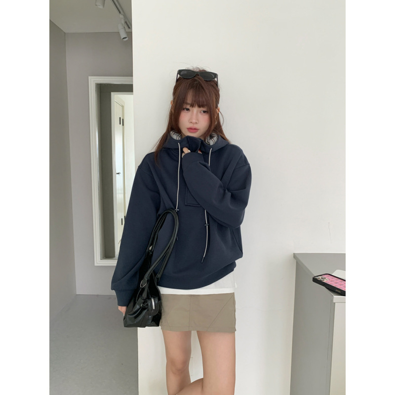 半拉链分割设计感连帽卫衣女2025秋季新款时尚百搭设计感上衣韩版|undefined