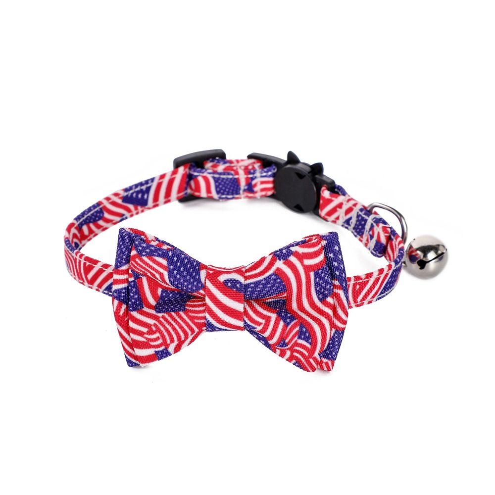 Tanpopo transfronterizo venta caliente gatos collar mascota arco corbata bandera americana anillo de gatos decoración impresa al por mayor