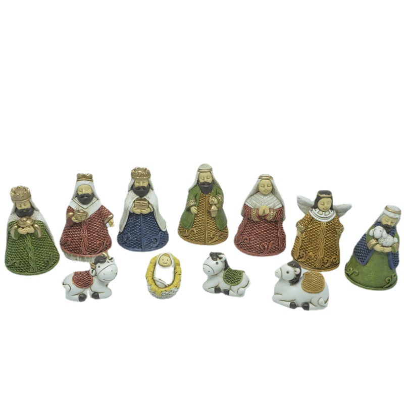 Transfronterizo Amazon Iglesia de Navidad mini nacimiento pesebre escena decoración resina pequeños adornos artesanías