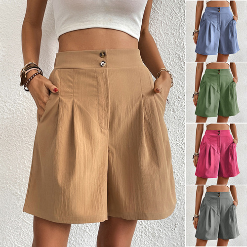 Summer loose wide-leg pants, Western-style casual women's high-waisted wide-leg shorts
