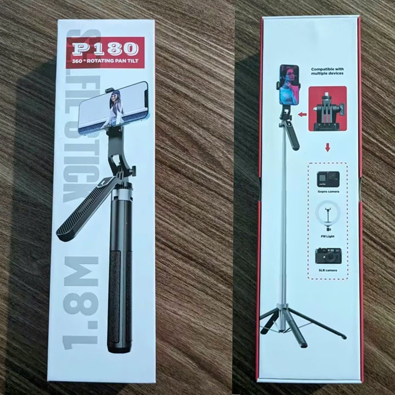 P180ステンレス製Bluetooth自撮り棒四脚P185ライブ配信スタンドショートビデオ撮影用補助光スタビライザー