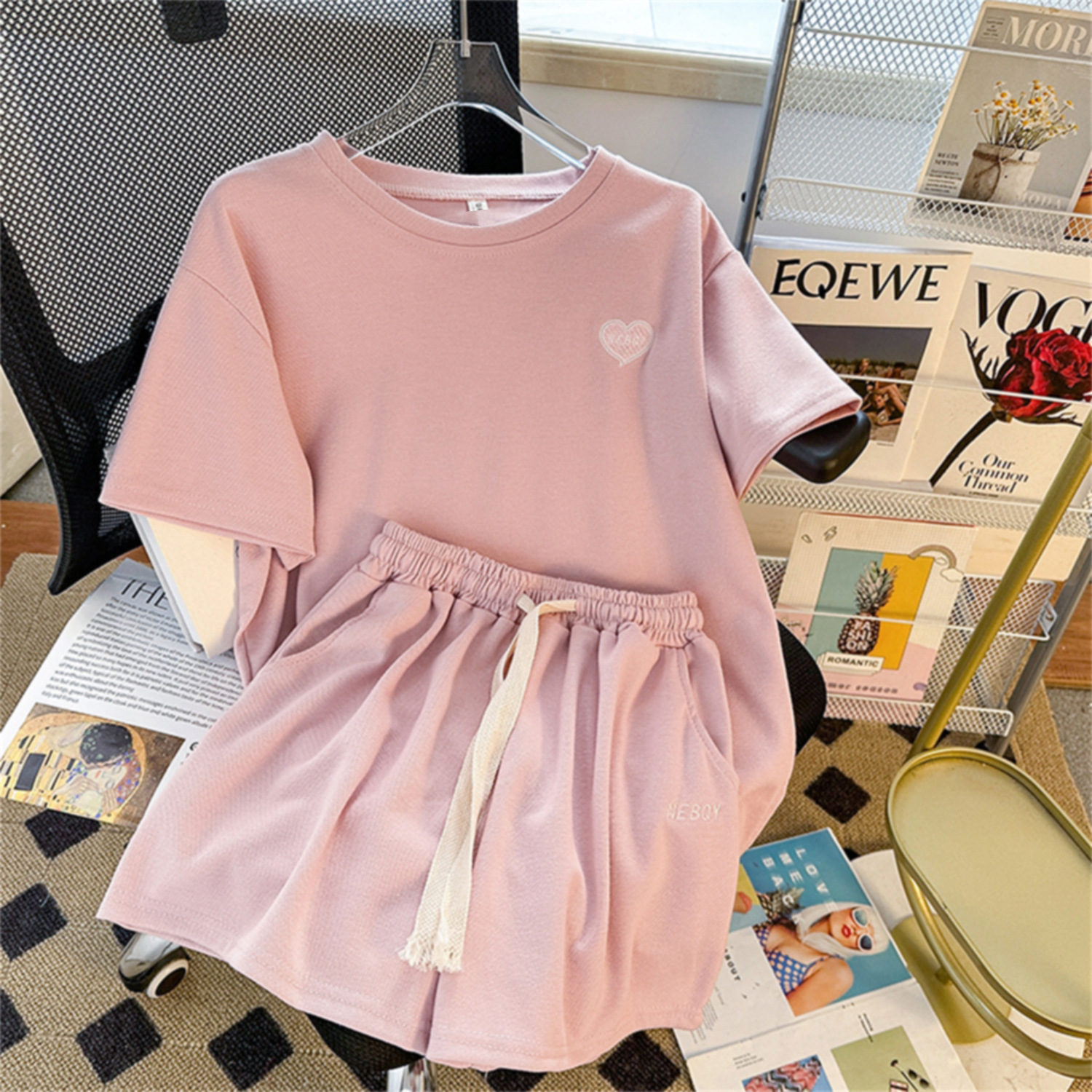 Women's Summer Casual Short Sleeve & Shorts Set – Loose Fit Breathable Polyester Two-Piece Outfit (M-3XL, Slimming Design, Trendy Letter Print) _ecoleips.com